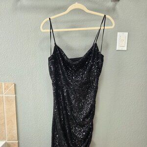 Express Sequin Cowl Neck Slip Dress Black - M